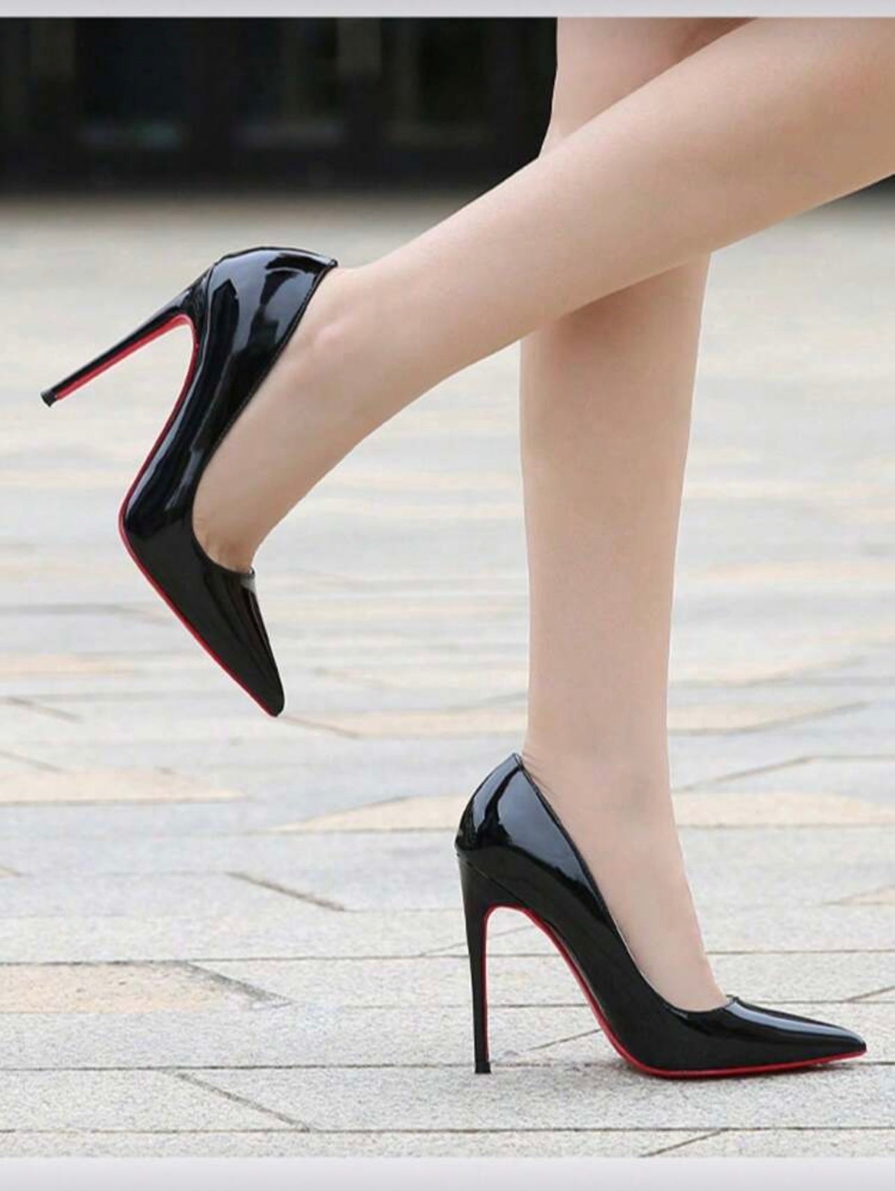 Kadın Siyah Rugan Tabanı Kırmızı Topuklu Stiletto Model Klasik Topuklu Ayakkabı 12cm