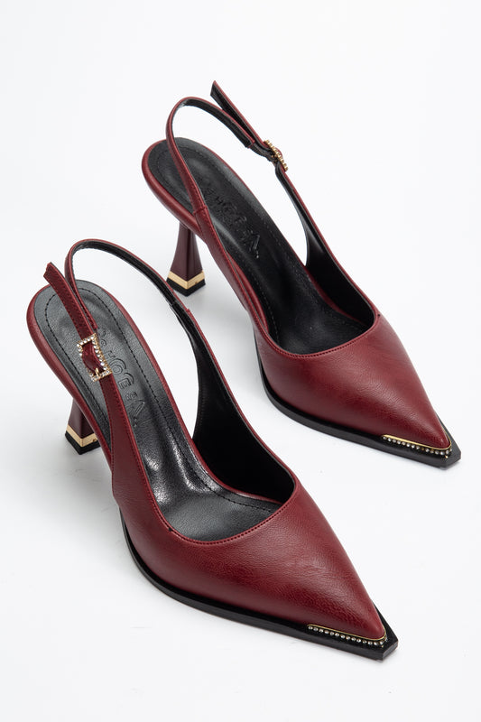 Taş Detaylı Topuklu Abiye Ayakkabı Kadın Stiletto Bordo