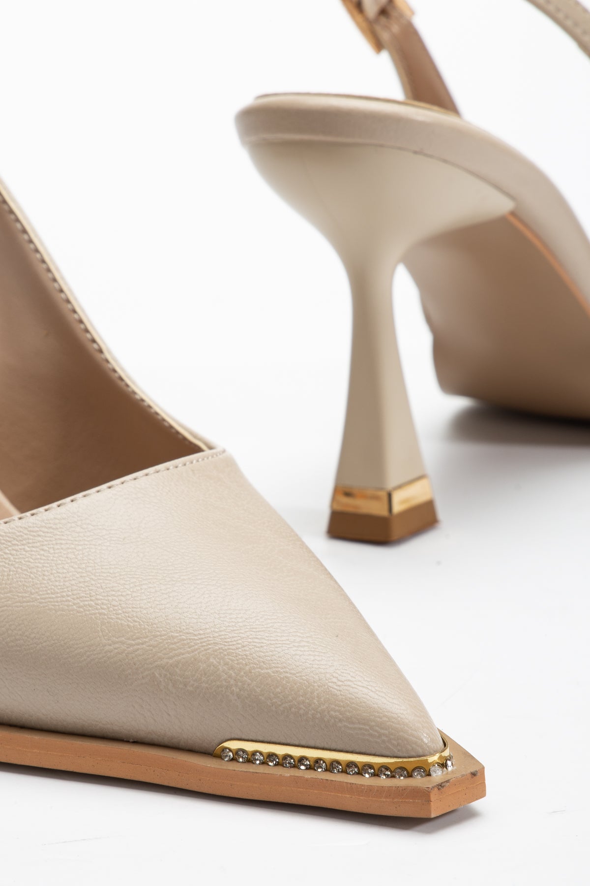 Taş Detaylı Topuklu Abiye Ayakkabı Kadın Stiletto bej