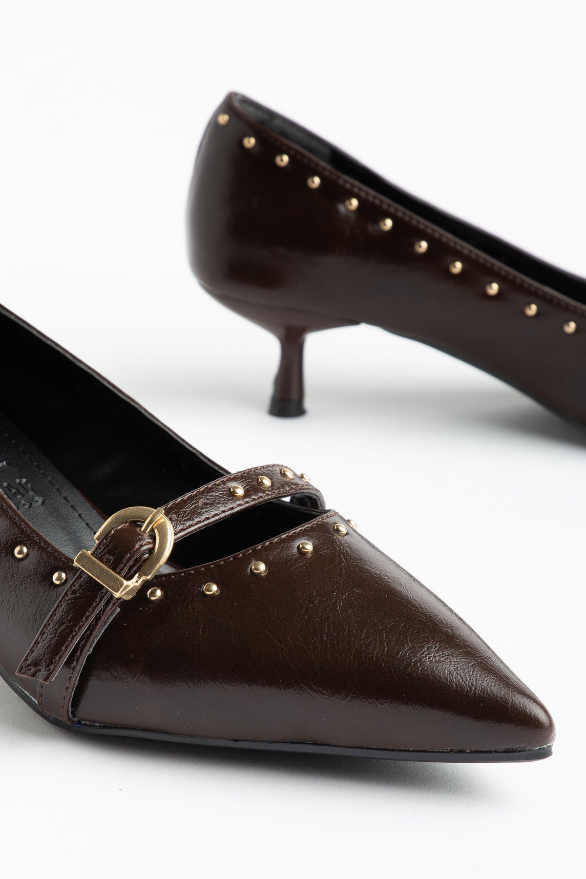 Trok Detaylı İnce Bantlı Kitten Heel Ayakkabı