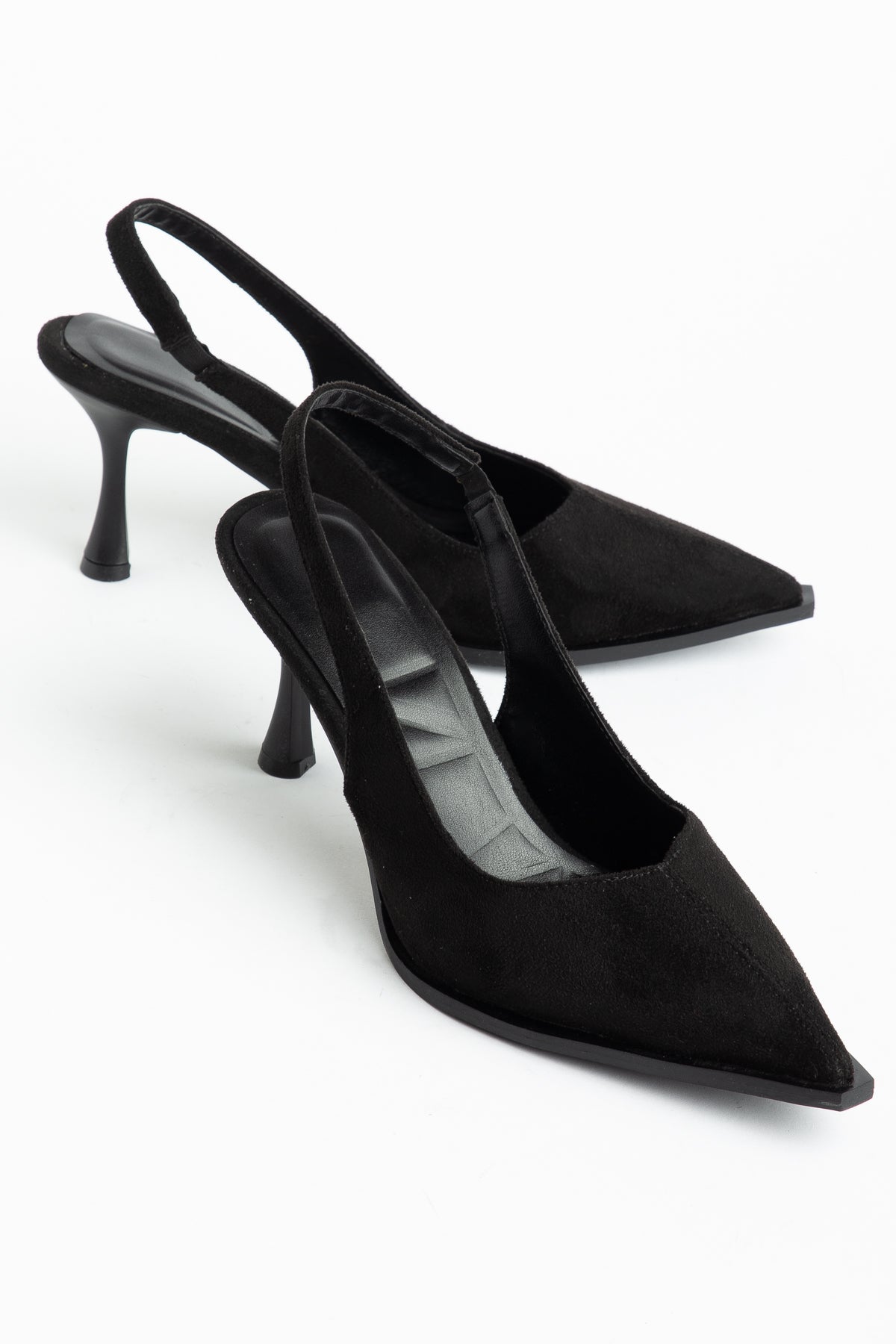 Kadın Siyah Süet Sivri Burun Şık Topuklu Stiletto Ayakkabı