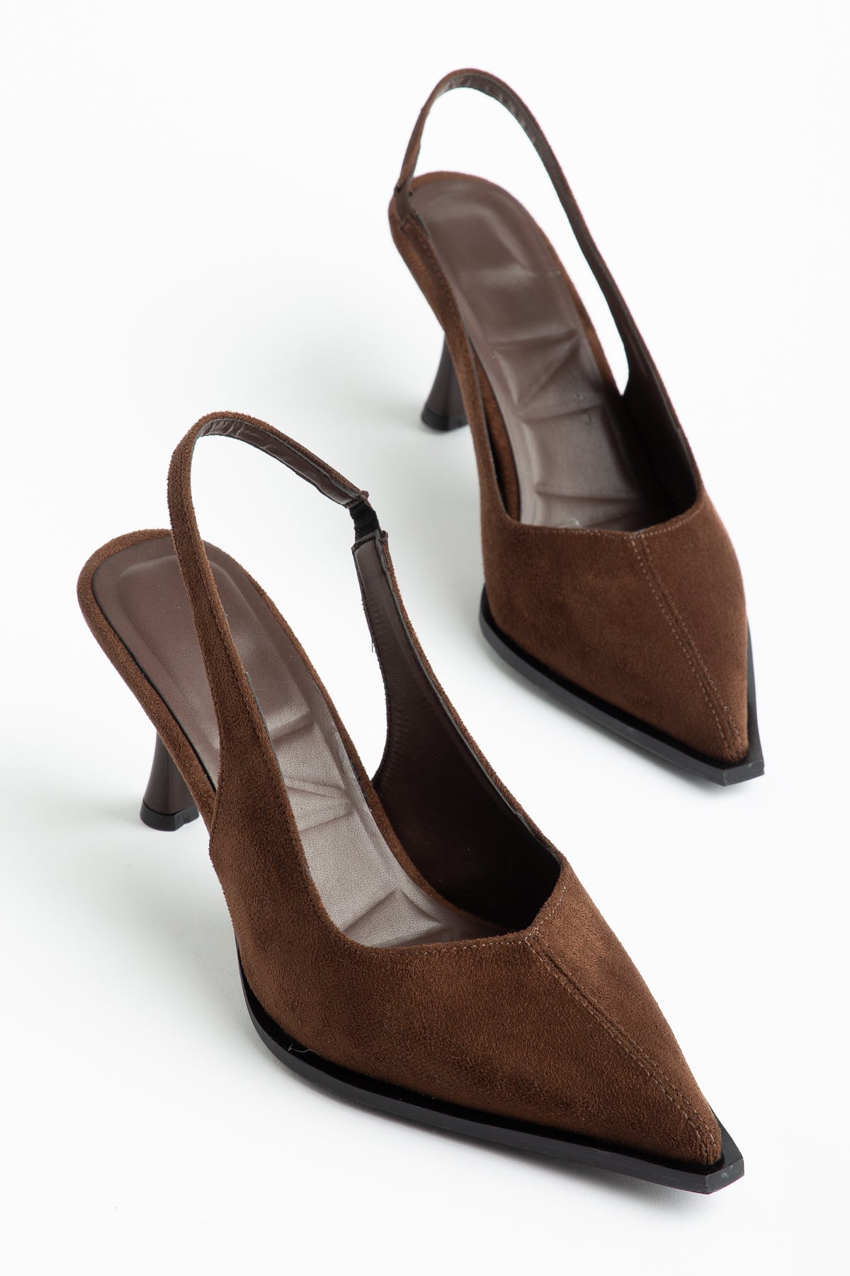 Kadın Kahve Süet Sivri Burun Şık Topuklu Stiletto Ayakkabı