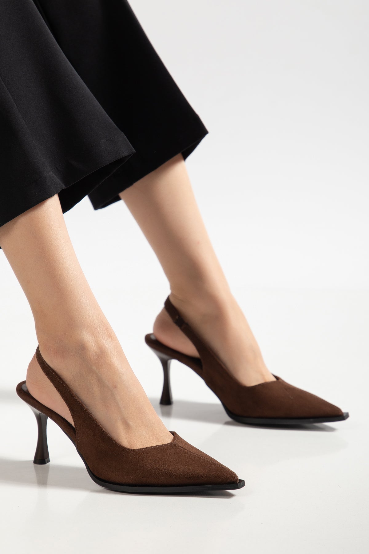 Kadın Kahve Süet Sivri Burun Şık Topuklu Stiletto Ayakkabı